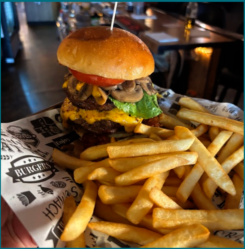 Stacked burger & hand-cut fries